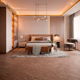 Interior de habitación de matrimonio elegante con muebles modernos