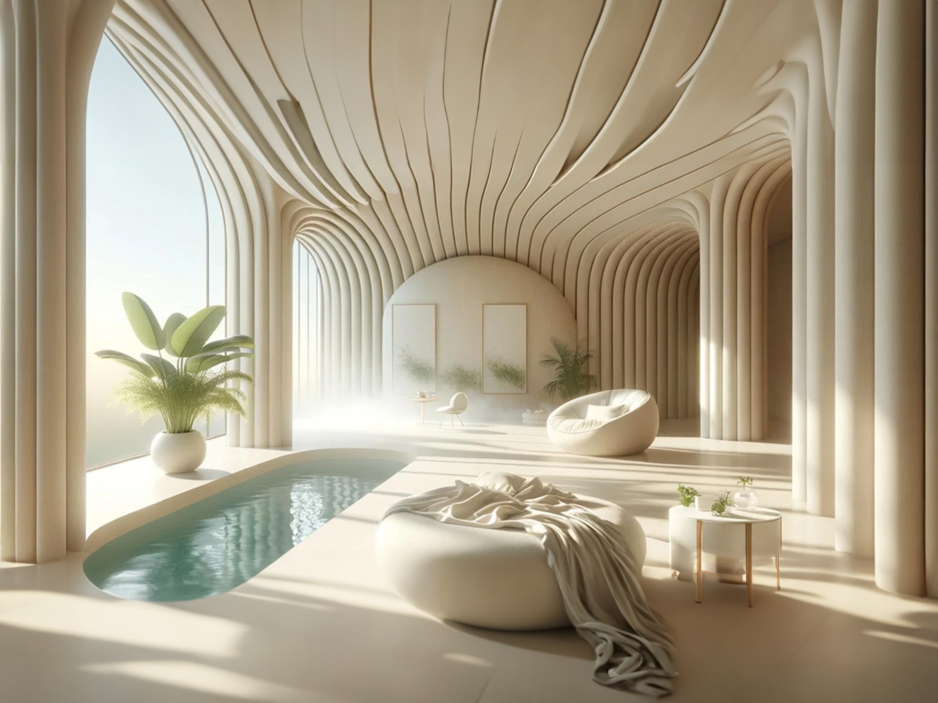Diseño de interiores modernos con piscina