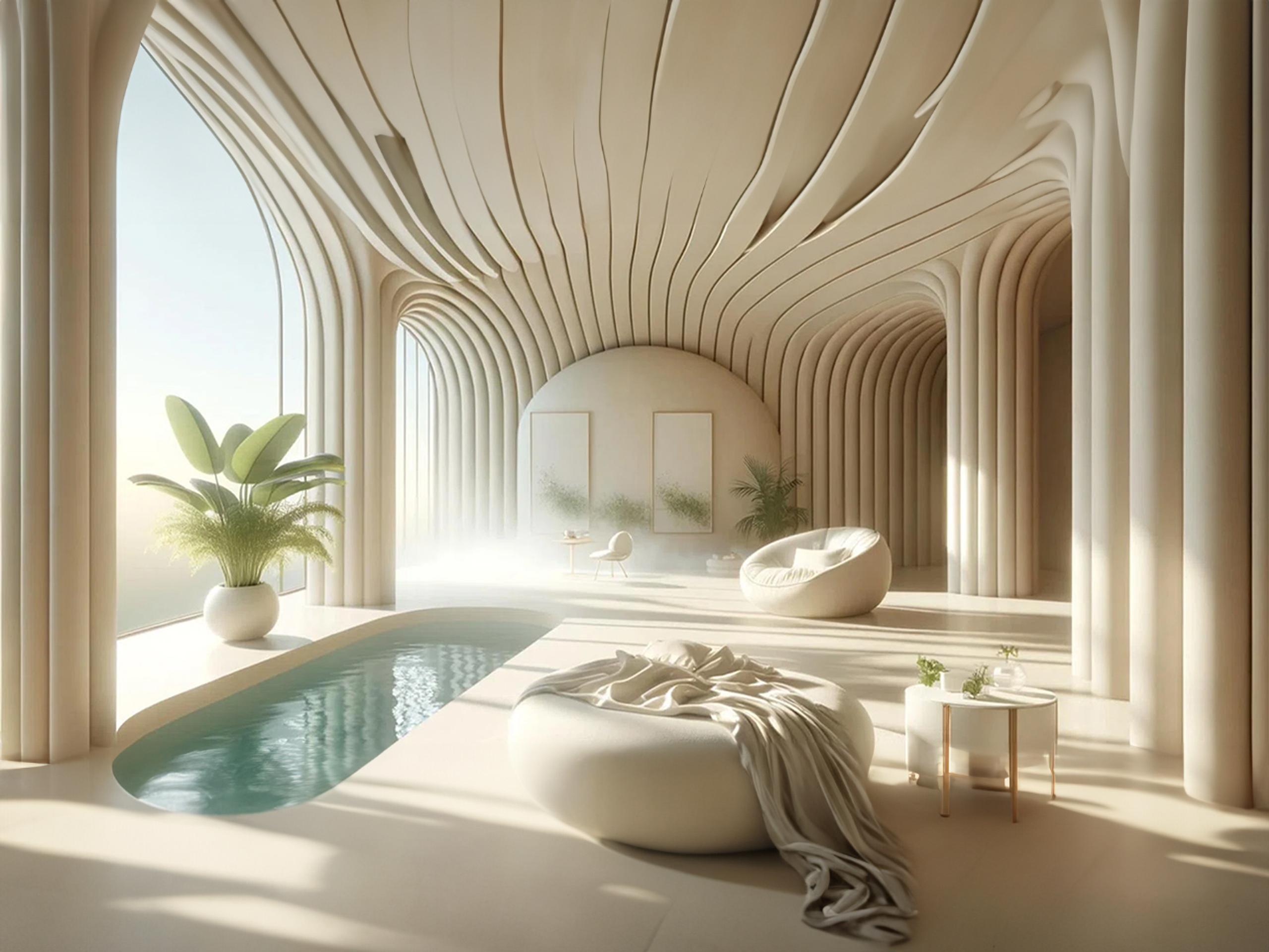 Diseño de interiores modernos con piscina