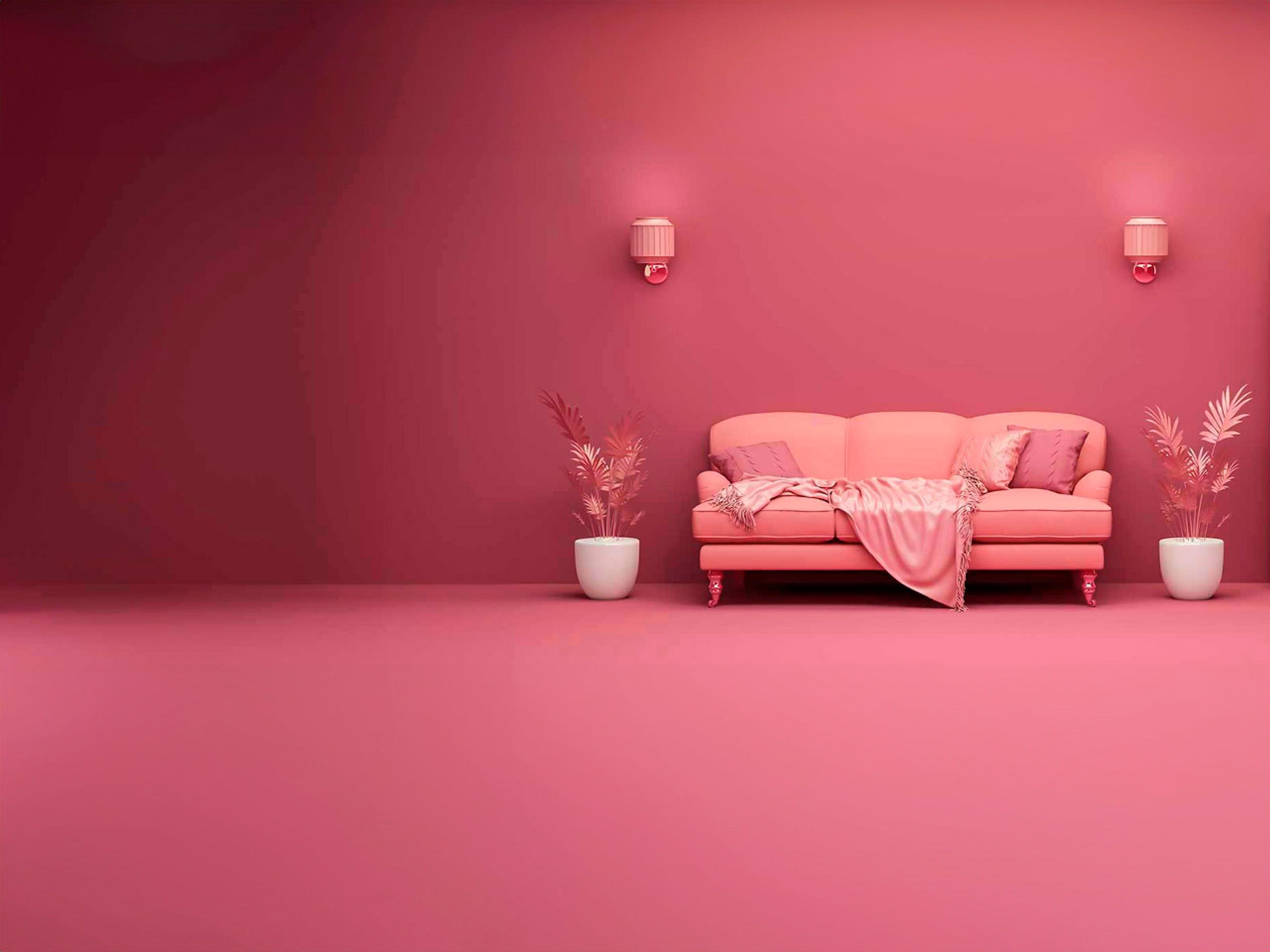 Interior de salón en color rosa